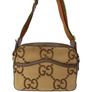 GUCCI Jumbo GG Web Stripe Messenger Crossbody Bag Brown